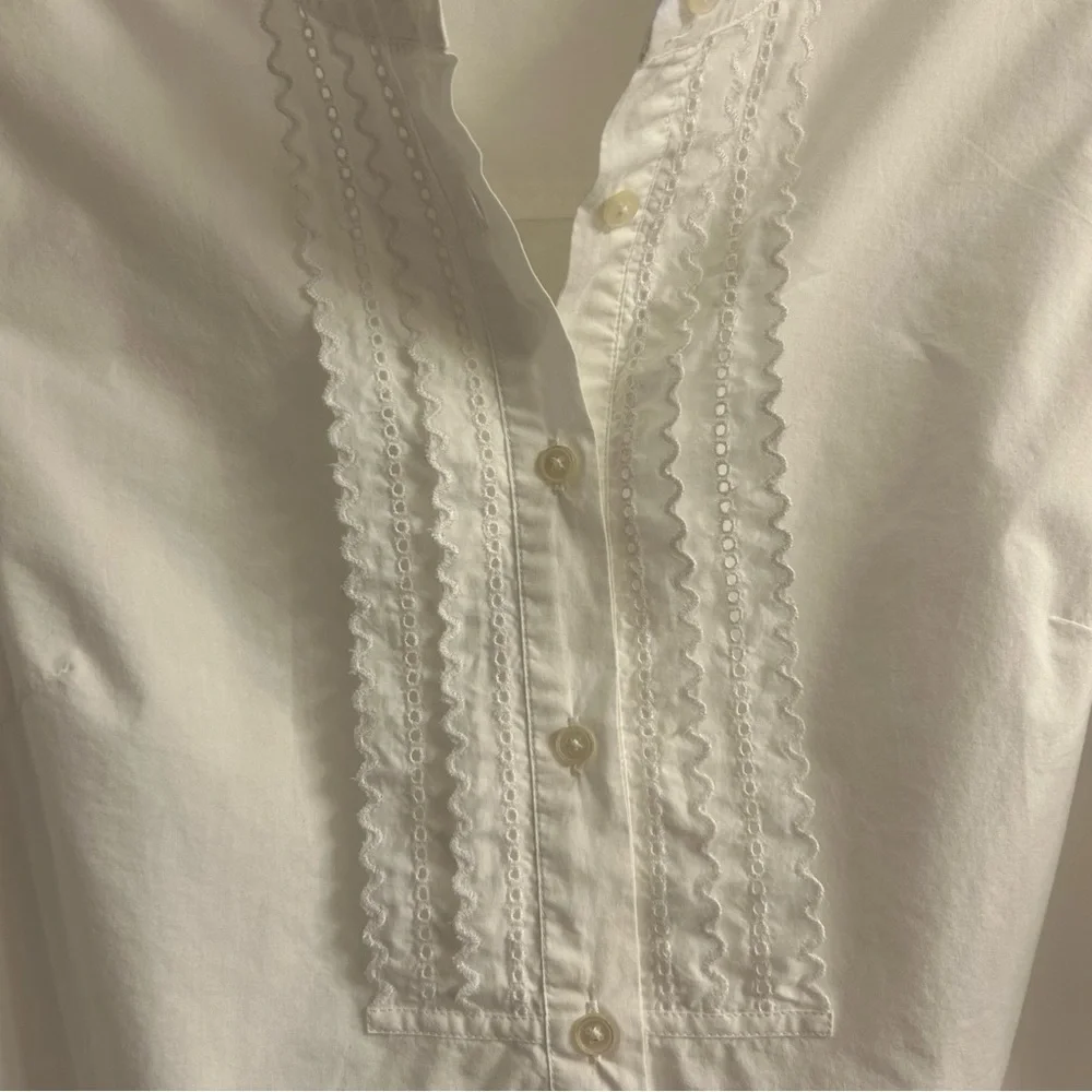 J. Crew Eyelet Crochet Bell Sleeve Popover Mandarin Collar Cotton Blouse Top S
